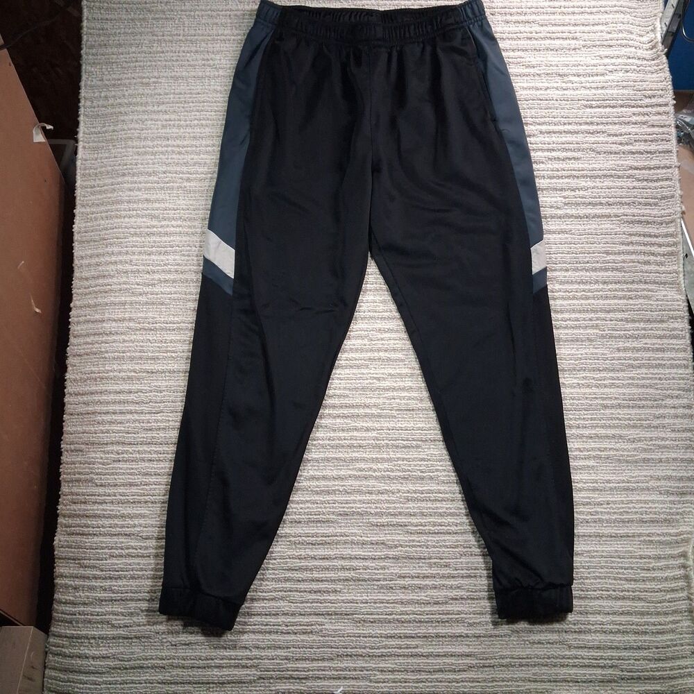mens size medium black grey side stripe activewear athletic jogger track pants
